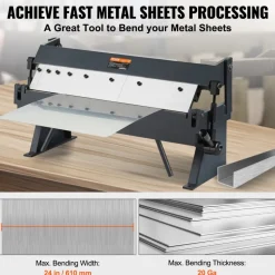 VEVOR Box and Pan Brake, 24-Inch, 0-130 Degrees Sheet Metal Bending Brake, Portable Metal Bender with 20 Gauge Low Carbon Steel 14 Gauge Aluminum Capacity, 5 Adjustable Fingers for Metal Bending