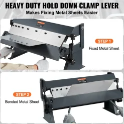 VEVOR Box and Pan Brake, 24-Inch, 0-130 Degrees Sheet Metal Bending Brake, Portable Metal Bender with 20 Gauge Low Carbon Steel 14 Gauge Aluminum Capacity, 5 Adjustable Fingers for Metal Bending