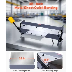 VEVOR Box and Pan Brake, 36 in Sheet Metal Bending Brake,16-Gauge Mild Steel Capacity, 0-135 Degree Adjustable, Metal Bender Machine with 6 Fingers, Heavy-Duty Aluminum Folder for Precise Bending