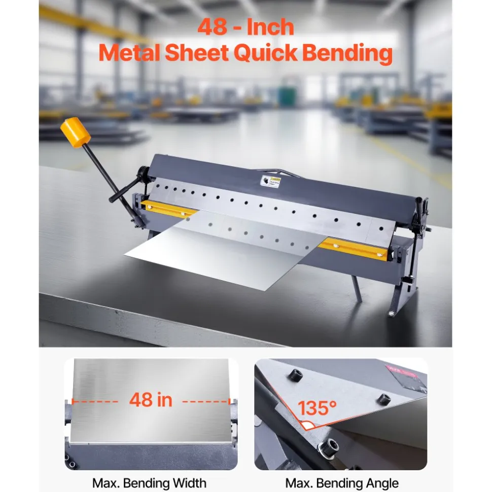 VEVOR Box and Pan Brake, 48 in Sheet Metal Bending Brake,16-Gauge Mild Steel Capacity, 0-135 Degree Adjustable, Metal Bender Machine with 16 Fingers, Heavy-Duty Aluminum Folder for Precise Bending