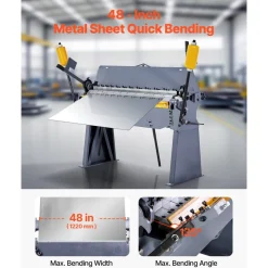 VEVOR Box and Pan Brake, 48 in Sheet Metal Bending Brake, 12-Gauge Mild Steel Capacity, 0-135 Degree Adjustable, Metal Bender Machine with 8 Fingers, Heavy-Duty Aluminum Folder for Precise Bending
