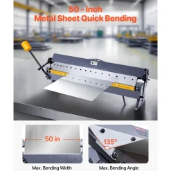 VEVOR Box and Pan Brake, 50 in Sheet Metal Bending Brake,16-Gauge Mild Steel Capacity, 0-135 Degree Adjustable, Metal Bender Machine with 16 Fingers, Heavy-Duty Aluminum Folder for Precise Bending