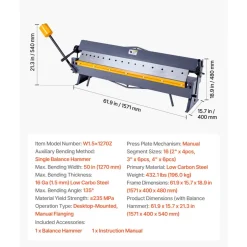 VEVOR Box and Pan Brake, 50 in Sheet Metal Bending Brake,16-Gauge Mild Steel Capacity, 0-135 Degree Adjustable, Metal Bender Machine with 16 Fingers, Heavy-Duty Aluminum Folder for Precise Bending