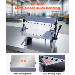 VEVOR Box and Pan Brake, 12 in Sheet Metal Bending Brake, 20-Gauge Mild Steel Capacity, 0-135 Degree Adjustable, Metal Bender Machine with 5 Fingers, Heavy-Duty Aluminum Folder for Precise Bending