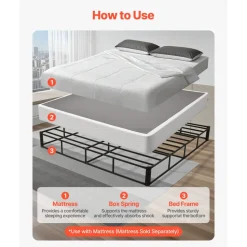 VEVOR Box Spring, King Size Bed Frame with Washable Fabric Cloth, Heavy Duty Metal Frame for King Bed, 9.1 in Mattress Foundation, 3500 lbs Max Weight Capacity, Easy Assembly, 79.1 x 75.8 x 9.1 in