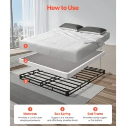 VEVOR Box Spring, Queen Size Bed Frame with Washable Fabric Cloth, Heavy Duty Metal Frame for Queen Bed, 4 in Mattress Foundation, 3500 lbs Max Weight Capacity, Easy Assembly, 79.1 L x 59.4 W x 4 H in