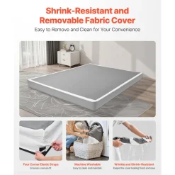 VEVOR Box Spring, Queen Size Bed Frame with Washable Fabric Cloth, Heavy Duty Metal Frame for Queen Bed, 4 in Mattress Foundation, 3500 lbs Max Weight Capacity, Easy Assembly, 79.1 L x 59.4 W x 4 H in