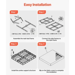 VEVOR Box Spring, Queen Size Bed Frame with Washable Fabric Cloth, Heavy Duty Metal Frame for Queen Bed, 4 in Mattress Foundation, 3500 lbs Max Weight Capacity, Easy Assembly, 79.1 L x 59.4 W x 4 H in