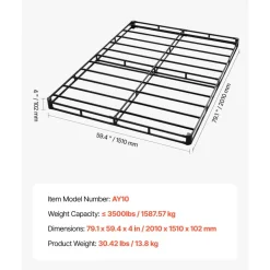 VEVOR Box Spring, Queen Size Bed Frame with Washable Fabric Cloth, Heavy Duty Metal Frame for Queen Bed, 4 in Mattress Foundation, 3500 lbs Max Weight Capacity, Easy Assembly, 79.1 L x 59.4 W x 4 H in