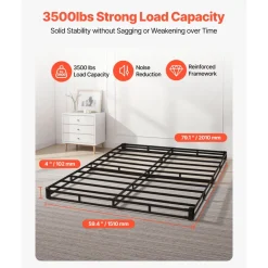 VEVOR Box Spring, Queen Size Bed Frame with Washable Fabric Cloth, Heavy Duty Metal Frame for Queen Bed, 4 in Mattress Foundation, 3500 lbs Max Weight Capacity, Easy Assembly, 79.1 L x 59.4 W x 4 H in