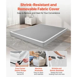 VEVOR Box Spring, Queen Size Bed Frame with Washable Fabric Cloth, Heavy Duty Metal Frame for Queen Bed, 4 in Mattress Foundation, 3500 lbs Max Weight Capacity, Easy Assembly, 79.1 L x 59.4 W x 4 H in