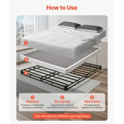 VEVOR Box Spring, Queen Size Bed Frame with Washable Fabric Cloth, Heavy Duty Metal Frame for Queen Bed, 4 in Mattress Foundation, 3500 lbs Max Weight Capacity, Easy Assembly, 79.1 L x 59.4 W x 4 H in
