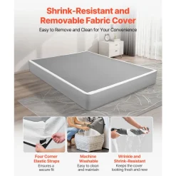 VEVOR Box Spring, Queen Size Bed Frame with Washable Fabric Cloth, Heavy Duty Metal Frame for Queen Bed, 9.1 in Mattress Foundation, 3500 lbs Max Weight Capacity, Easy Assembly, 79.1 x 59.6 x 9.1 in