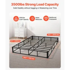 VEVOR Box Spring, Queen Size Bed Frame with Washable Fabric Cloth, Heavy Duty Metal Frame for Queen Bed, 9.1 in Mattress Foundation, 3500 lbs Max Weight Capacity, Easy Assembly, 79.1 x 59.6 x 9.1 in