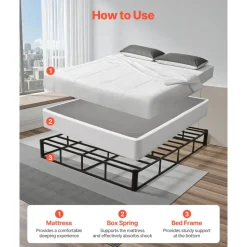 VEVOR Box Spring, Queen Size Bed Frame with Washable Fabric Cloth, Heavy Duty Metal Frame for Queen Bed, 5.1 in Mattress Foundation, 3500 lbs Max Weight Capacity, Easy Assembly, 79.1 x 59.6 x 5.1 in