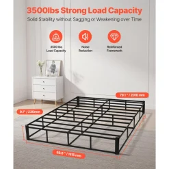 VEVOR Box Spring, Queen Size Bed Frame with Washable Fabric Cloth, Heavy Duty Metal Frame for Queen Bed, 5.1 in Mattress Foundation, 3500 lbs Max Weight Capacity, Easy Assembly, 79.1 x 59.6 x 5.1 in