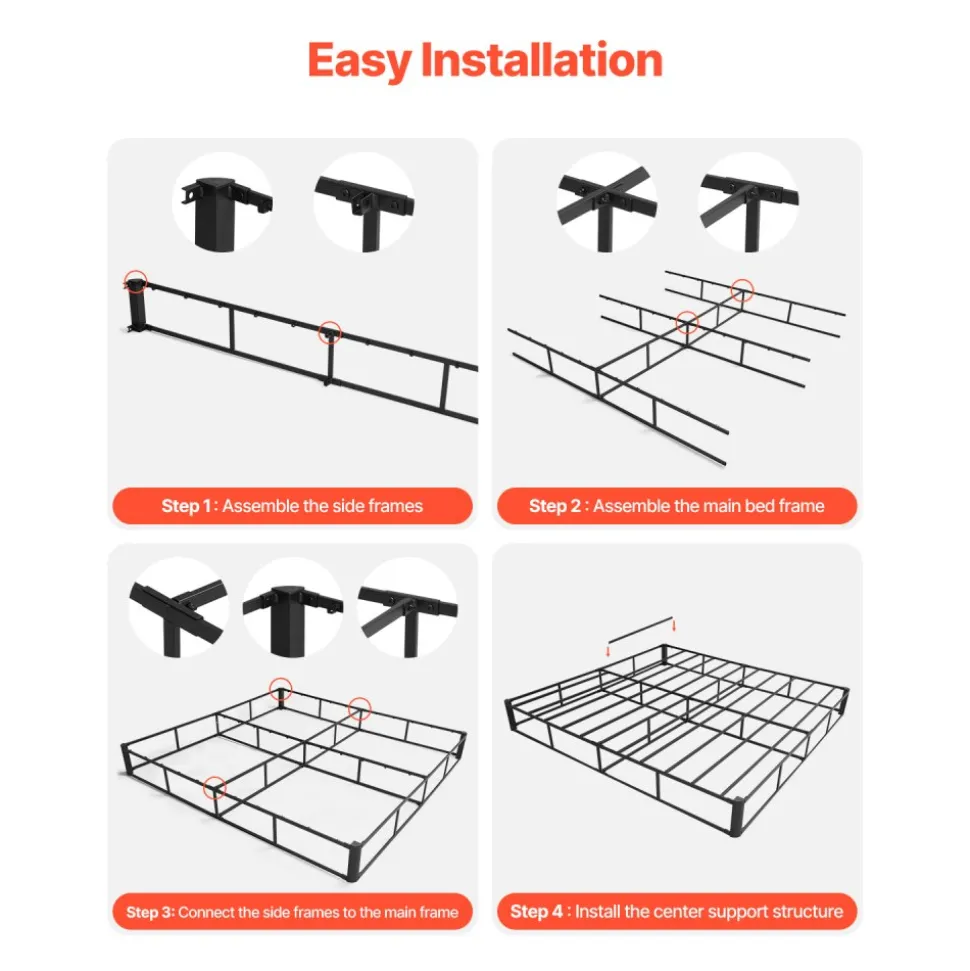 VEVOR Box Spring, Queen Size Bed Frame with Washable Fabric Cloth, Heavy Duty Metal Frame for Queen Bed, 5.1 in Mattress Foundation, 3500 lbs Max Weight Capacity, Easy Assembly, 79.1 x 59.6 x 5.1 in
