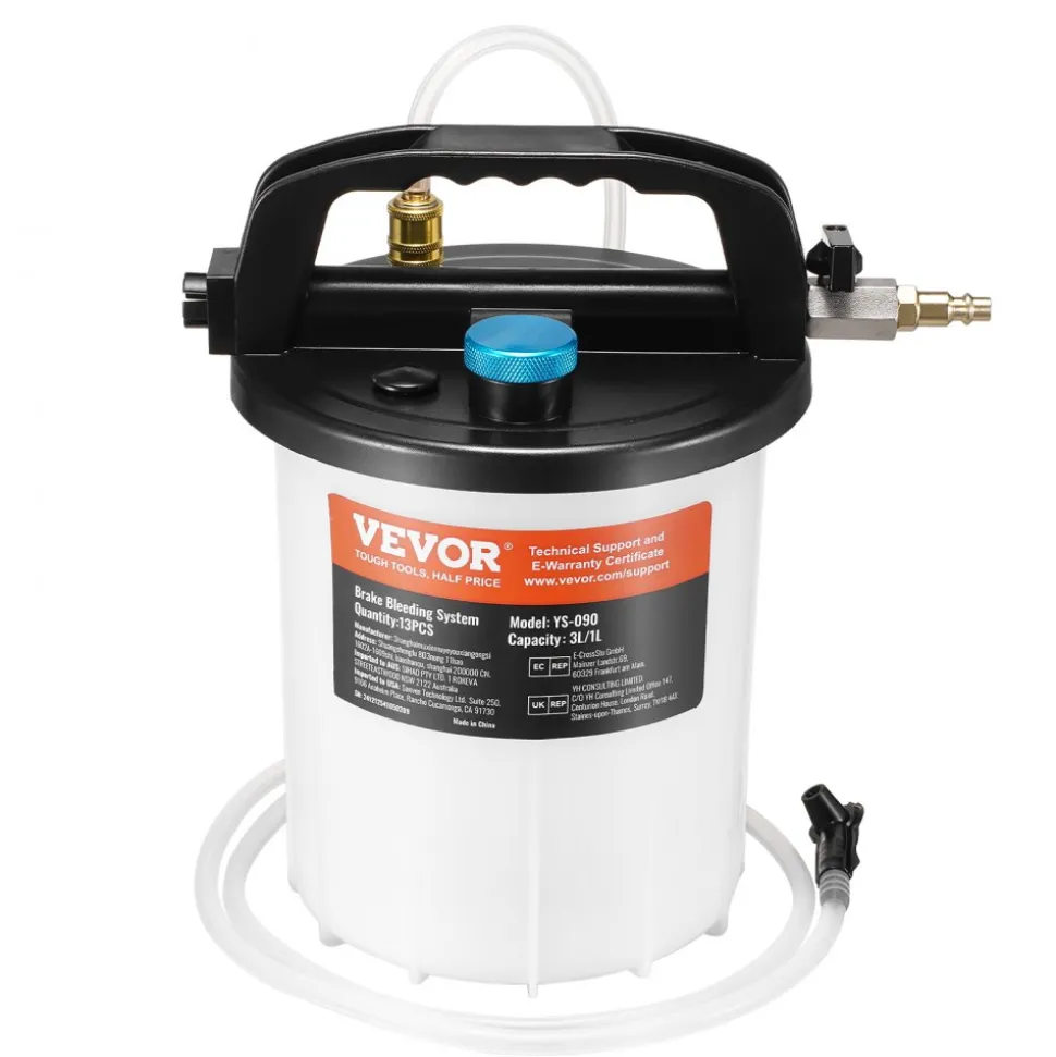 VEVOR Brake Bleeder Kit, 3L Brake Fluid Extractor with 1L Siphon Refilling Bottle & 13 Hose Connectors, Complete Brake Fluid Bleeder Kit with Extended Silicone Hose & Handle, Fit for Most Vehicles