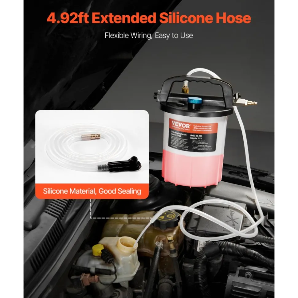 VEVOR Brake Bleeder Kit, 3L Brake Fluid Extractor with 1L Siphon Refilling Bottle & 13 Hose Connectors, Complete Brake Fluid Bleeder Kit with Extended Silicone Hose & Handle, Fit for Most Vehicles