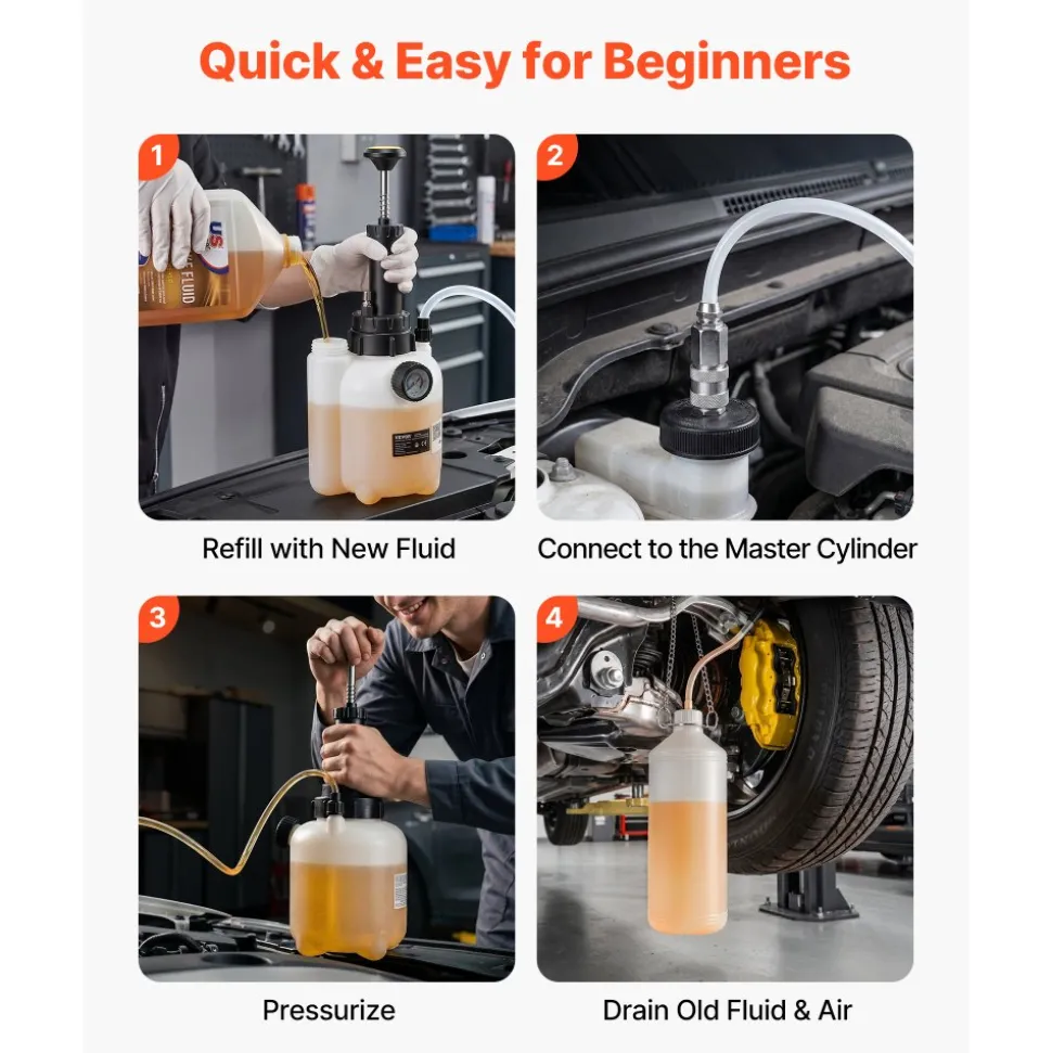 VEVOR Brake Bleeder Kit, 3L Manual Brake Fluid Bleeding Kit with 1L Waste Bottle & 5 Master Cylinder Adapters, One-Person Professional Brake Fluid Pressure Bleeder for Most Vehicles