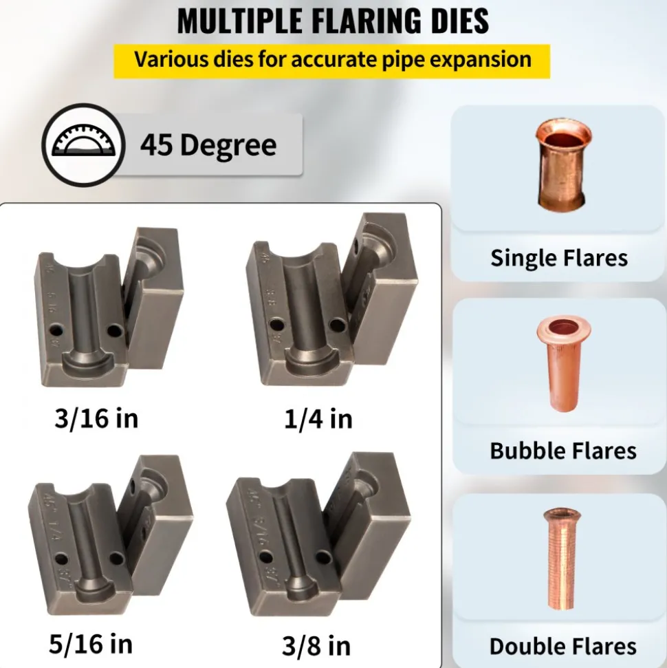VEVOR Brake Line Flaring Tool, 45 Degree Single, Double, and Bubble Flares for 3/16", 1/4", 5/16" and 3/8" Tube Size, Suitable for Soft Metal of Copper Lines