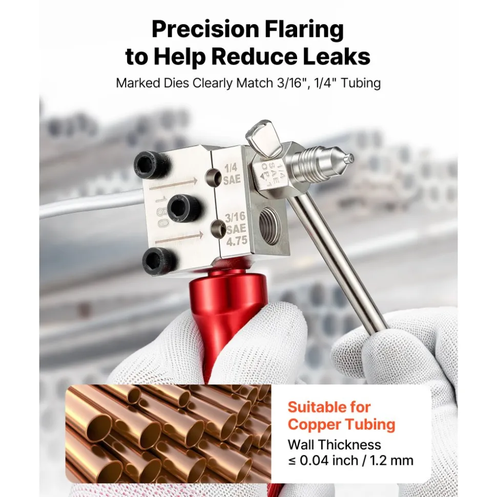 VEVOR Brake Line Flaring Tool Kit, 45° Single & Double Flare Tool for 3/16", 1/4" Copper Tubing - with 2 Forming Dies, Deburring Tool & Toolbox for Automotive Brake Hydraulic Line Repair