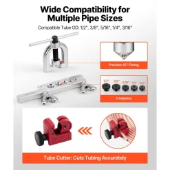 VEVOR 3/16" Brake Line Repair Kit, 45° Double & Single Brake Line Flaring Tool Kit, 25FT Copper Coated Brake Line (with 16 Fittings & 4 Unions) - Tube Cutter, 5 Adapters and Toolbox Included