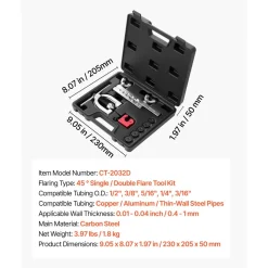 VEVOR 3/16" Brake Line Repair Kit, 45° Double & Single Brake Line Flaring Tool Kit, 25FT Copper Coated Brake Line (with 16 Fittings & 4 Unions) - Tube Cutter, 5 Adapters and Toolbox Included