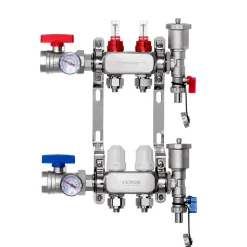 VEVOR 2-Branch Radiant Heat Manifold, 1/2" PEX Tubing Manifold, Stainless Steel PEX Manifold for Hydronic Radiant Floor Heating, Radiant Heat PEX Manifold Kit with 1/2" Adapters Included