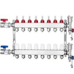 VEVOR 10-Branch Radiant Heat Manifold, 1/2" PEX Tubing Manifold, Stainless Steel PEX Manifold for Hydronic Radiant Floor Heating, Radiant Heat PEX Manifold Kit with 1/2" Adapters Included