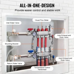 VEVOR 3-Branch Radiant Heat Manifold, 1/2