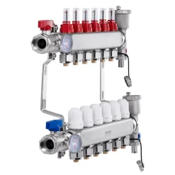VEVOR 6-Branch Radiant Heat Manifold, 1/2" PEX Tubing Manifold, Stainless Steel PEX Manifold for Hydronic Radiant Floor Heating, Radiant Heat PEX Manifold Kit with 1/2" Adapters Included