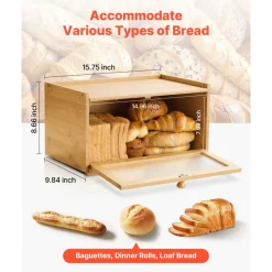 VEVOR Bread Box for Kitchen Counter, Large Capacity Bamboo Bread Storage Container, Farmhouse Wooden Breadbox Organizer for Homemade Bread, Storage Holder Bin with Acrylic Wavy Door Panel, Natural
