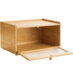VEVOR Bread Box for Kitchen Counter, Large Capacity Bamboo Bread Storage Container, Farmhouse Wooden Breadbox Organizer for Homemade Bread, Storage Holder Bin with Acrylic Wavy Door Panel, Natural