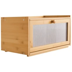 VEVOR Bread Box for Kitchen Counter, Large Capacity Bamboo Bread Storage Container, Farmhouse Wooden Breadbox Organizer for Homemade Bread, Storage Holder Bin with Acrylic Wavy Door Panel, Natural