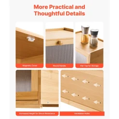 VEVOR Bread Box for Kitchen Counter, Large Capacity Bamboo Bread Storage Container, Farmhouse Wooden Breadbox Organizer for Homemade Bread, Storage Holder Bin with Acrylic Wavy Door Panel, Natural