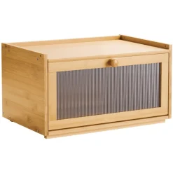 VEVOR Bread Box for Kitchen Counter, Large Capacity Bamboo Bread Storage Container, Farmhouse Wooden Breadbox Organizer for Homemade Bread, Storage Holder Bin with Acrylic Wavy Door Panel, Natural