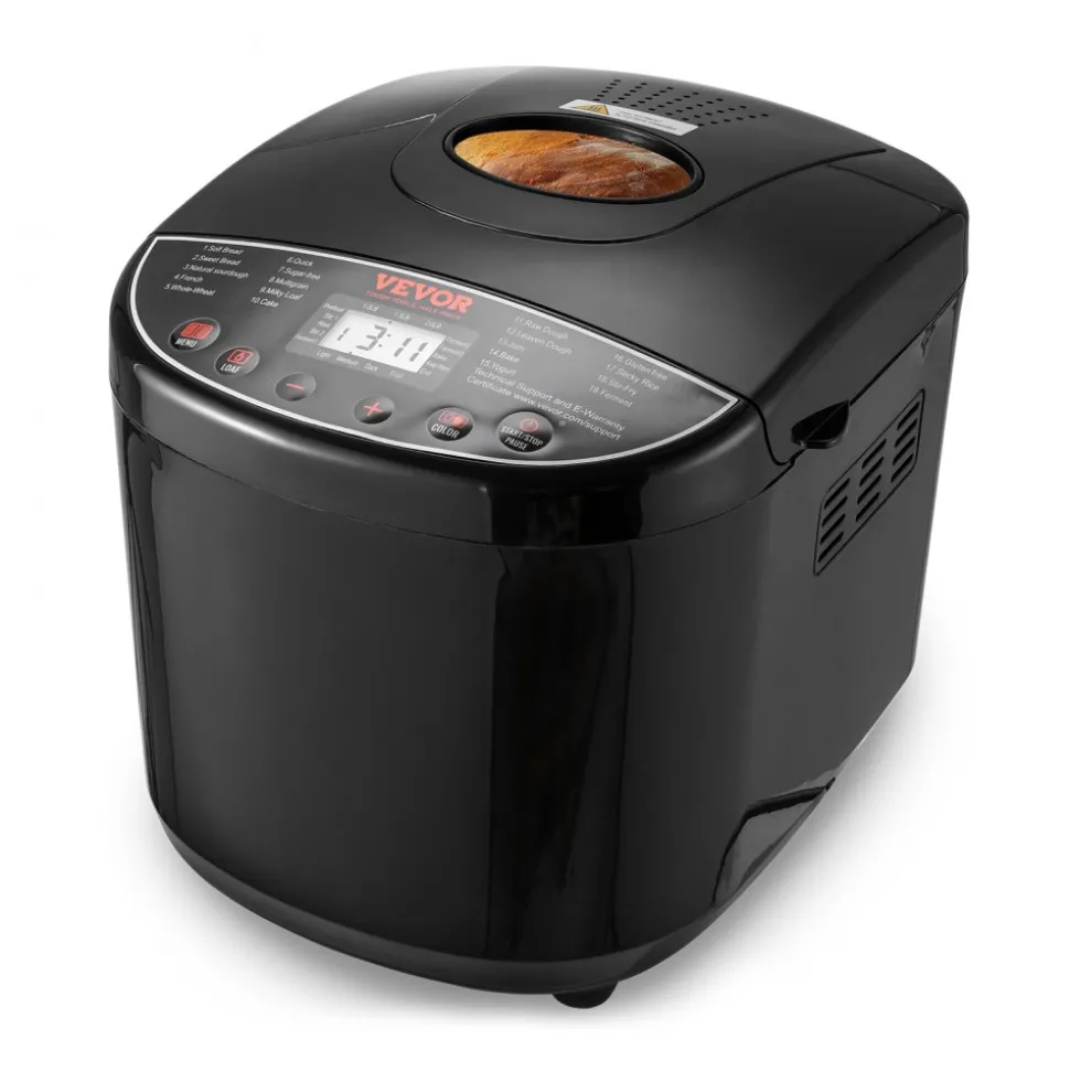 VEVOR Bread Maker, 19-in-1 2LB Dough Machine, Nonstick Ceramic Pan Automatic Breadmaker with Gluten Free Setting, Whole Wheat Bread Making, Digital, Programmable, 3 Loaf Sizes, 3 Crust Colors