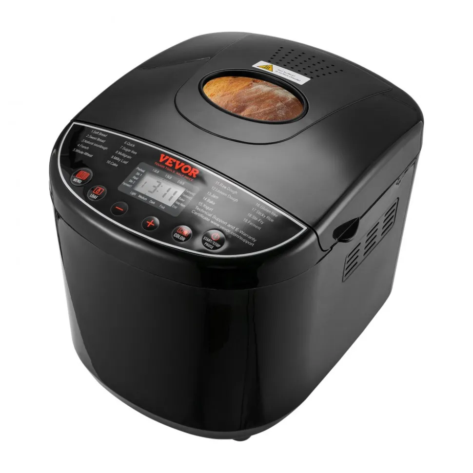 VEVOR Bread Maker, 19-in-1 2LB Dough Machine, Nonstick Ceramic Pan Automatic Breadmaker with Gluten Free Setting, Whole Wheat Bread Making, Digital, Programmable, 3 Loaf Sizes, 3 Crust Colors