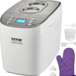VEVOR Bread Maker, 15-in-1 3LB Dough Machine, Nonstick Ceramic Pan Automatic Breadmaker with Gluten Free Setting, Whole Wheat Bread Making, Digital, Programmable, 3 Loaf Sizes, 3 Crust Colors, White