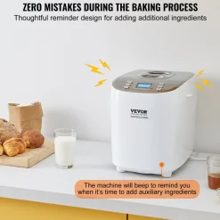 VEVOR Bread Maker, 15-in-1 3LB Dough Machine, Nonstick Ceramic Pan Automatic Breadmaker with Gluten Free Setting, Whole Wheat Bread Making, Digital, Programmable, 3 Loaf Sizes, 3 Crust Colors, White