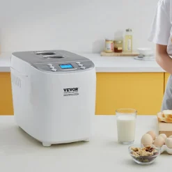 VEVOR Bread Maker, 15-in-1 3LB Dough Machine, Nonstick Ceramic Pan Automatic Breadmaker with Gluten Free Setting, Whole Wheat Bread Making, Digital, Programmable, 3 Loaf Sizes, 3 Crust Colors, White