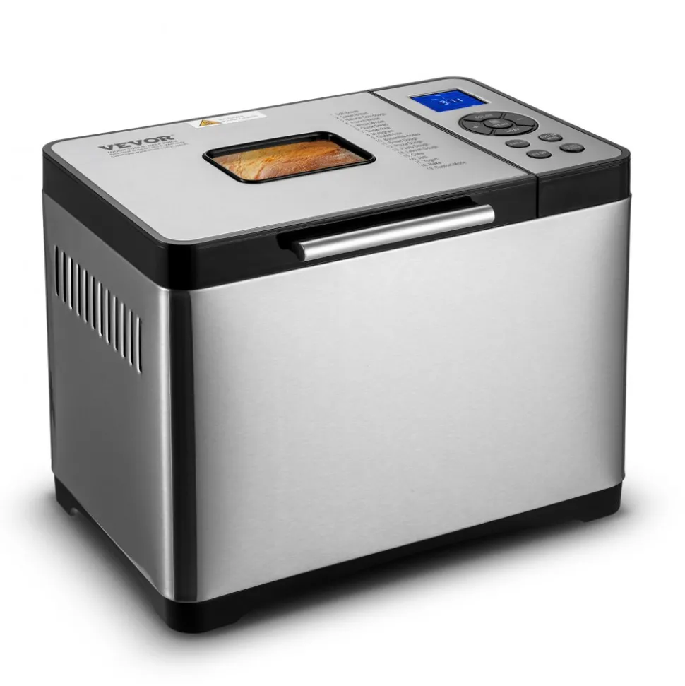 VEVOR Bread Maker, 19-in-1 2LB Dough Machine, Nonstick Ceramic Pan Automatic Breadmaker with Gluten Free Setting, Whole Wheat Bread Making, Digital, Programmable, 3 Loaf Sizes, 3 Crust Colors