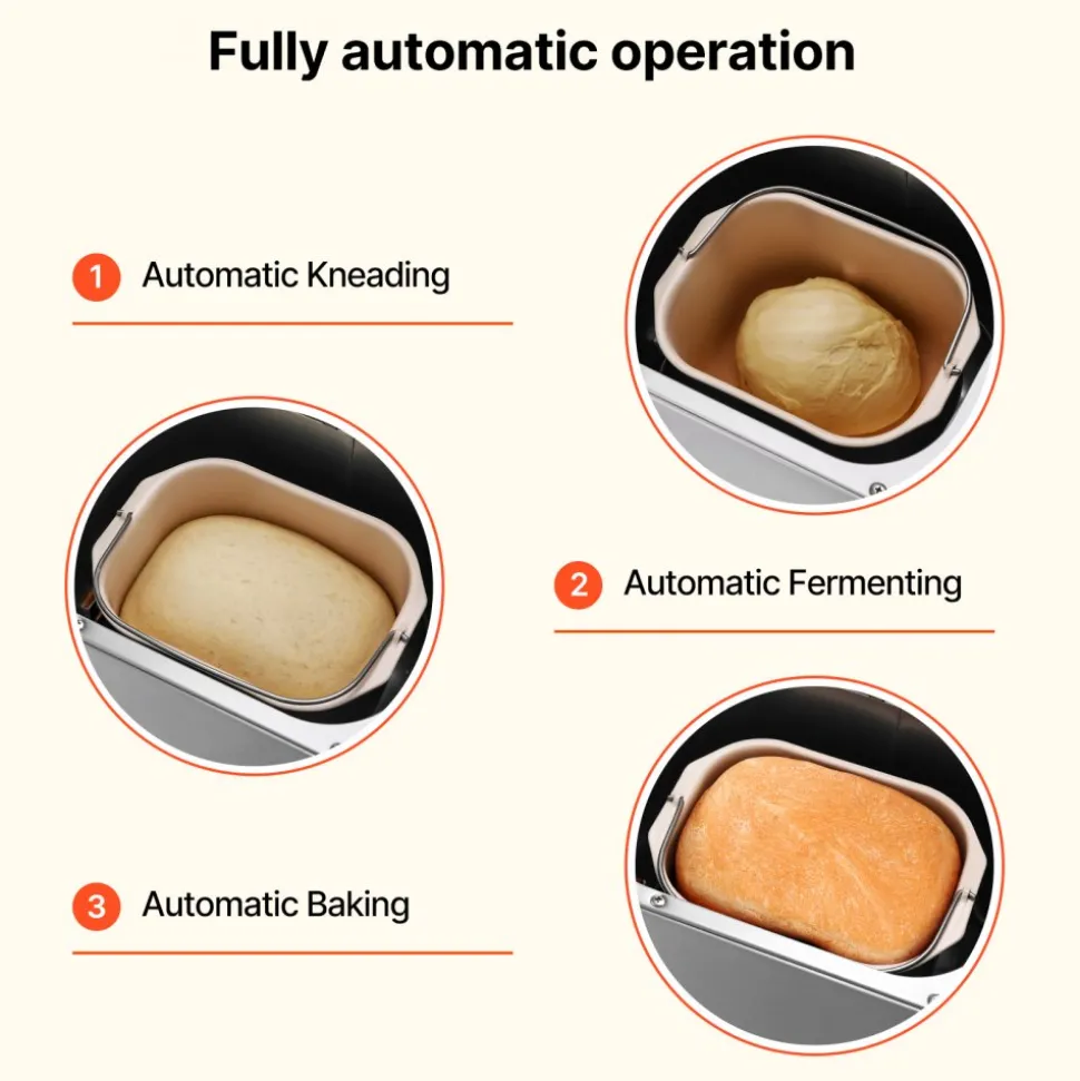 VEVOR Bread Maker, 19-in-1 2LB Dough Machine, Nonstick Ceramic Pan Automatic Breadmaker with Gluten Free Setting, Whole Wheat Bread Making, Digital, Programmable, 3 Loaf Sizes, 3 Crust Colors