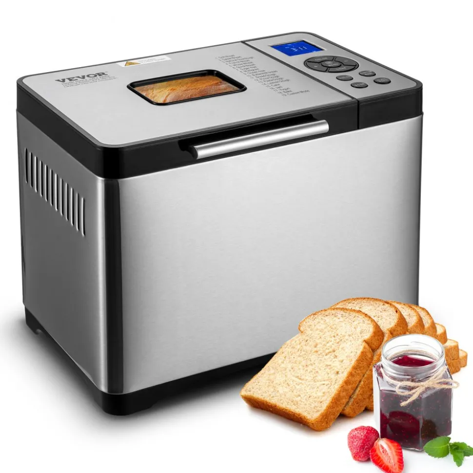 VEVOR Bread Maker, 19-in-1 2LB Dough Machine, Nonstick Ceramic Pan Automatic Breadmaker with Gluten Free Setting, Whole Wheat Bread Making, Digital, Programmable, 3 Loaf Sizes, 3 Crust Colors