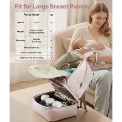 VEVOR Breast Pump Backpack, Breast Feeding Bag with Ice Pack, Fits for S1/S2, Pumping Accessories & Breastmilk Storage, Portable Pump Carrying Case for Work, Travel and Family Use, Light Pink