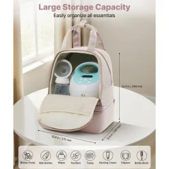 VEVOR Breast Pump Backpack, Breast Feeding Bag with Ice Pack, Fits for S1/S2, Pumping Accessories & Breastmilk Storage, Portable Pump Carrying Case for Work, Travel and Family Use, Light Pink