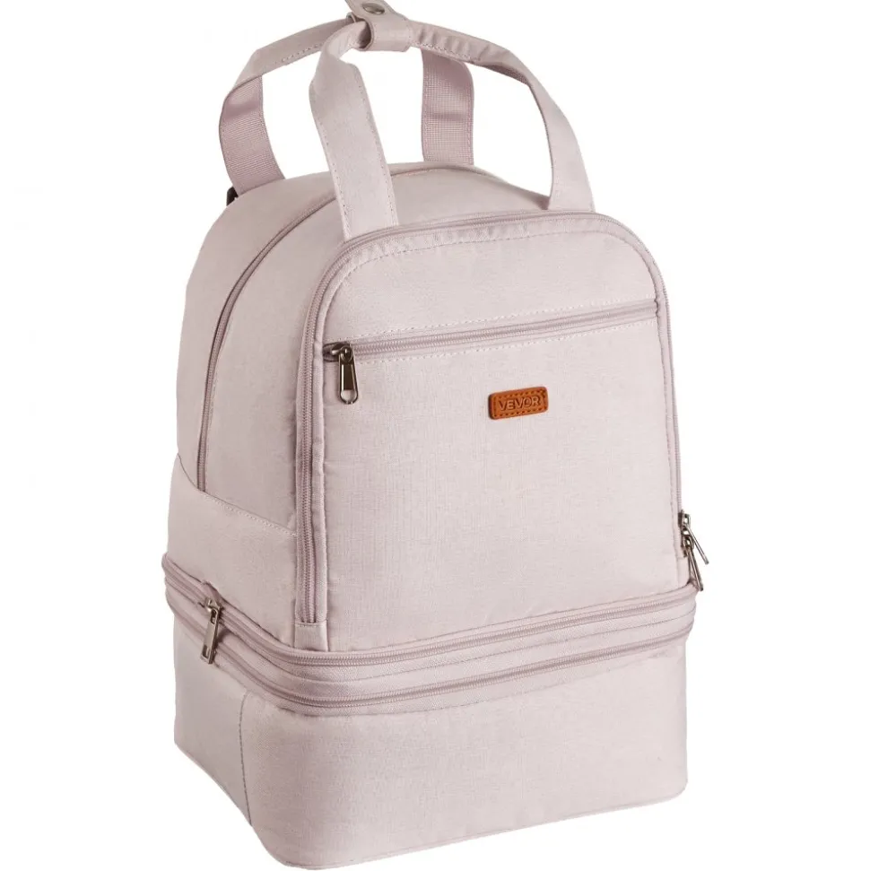 VEVOR Breast Pump Backpack, Breast Feeding Bag with Ice Pack, Fits for S1/S2, Pumping Accessories & Breastmilk Storage, Portable Pump Carrying Case for Work, Travel and Family Use, Light Pink