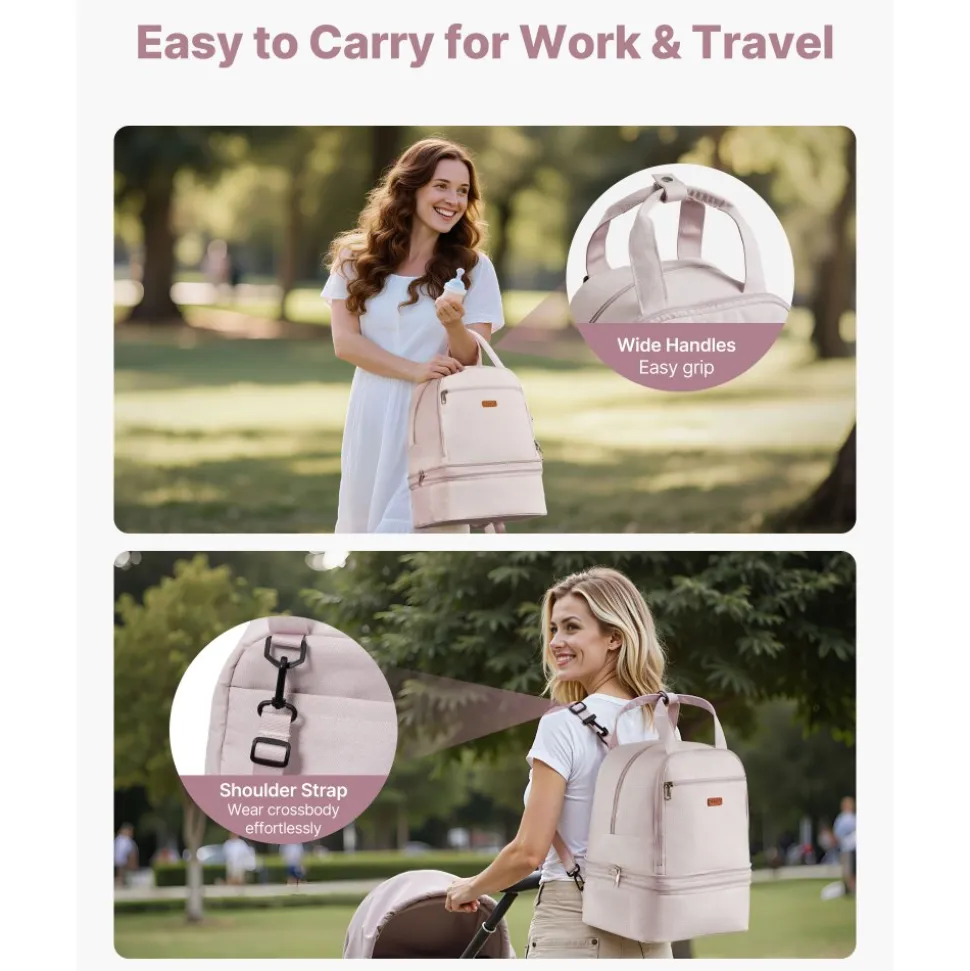 VEVOR Breast Pump Backpack, Breast Feeding Bag with Ice Pack, Fits for S1/S2, Pumping Accessories & Breastmilk Storage, Portable Pump Carrying Case for Work, Travel and Family Use, Light Pink