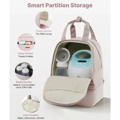 VEVOR Breast Pump Backpack, Breast Feeding Bag with Ice Pack, Fits for S1/S2, Pumping Accessories & Breastmilk Storage, Portable Pump Carrying Case for Work, Travel and Family Use, Light Pink